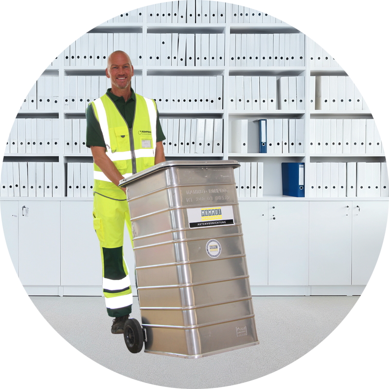 Aktenvernichtung bei der Haberling GmbH in Berlin im Webshop bestellen - Abholung der Datentonne durch Mitarbeiter